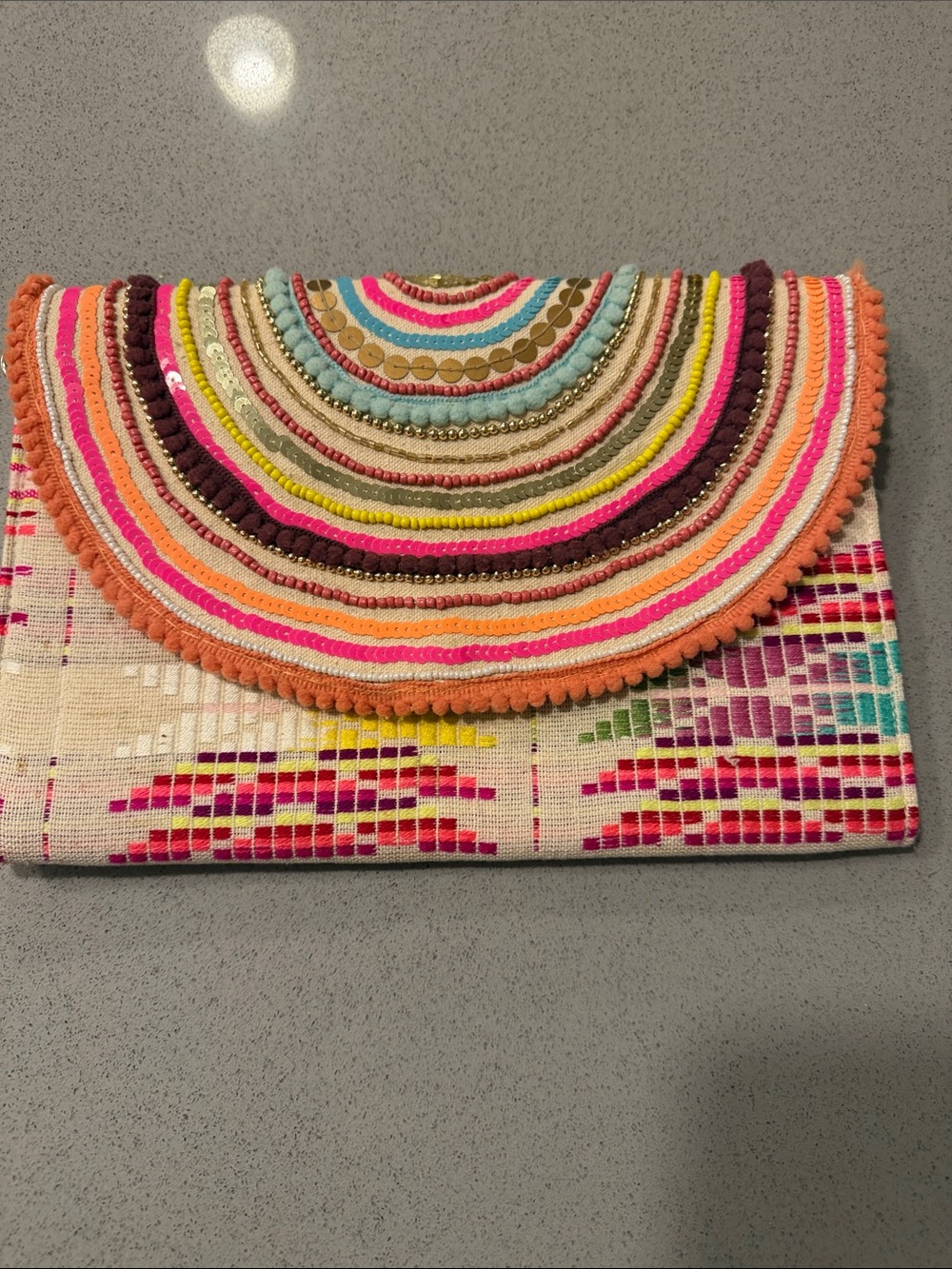 Boho Multicolor Embroidered Clutch - Unbranded